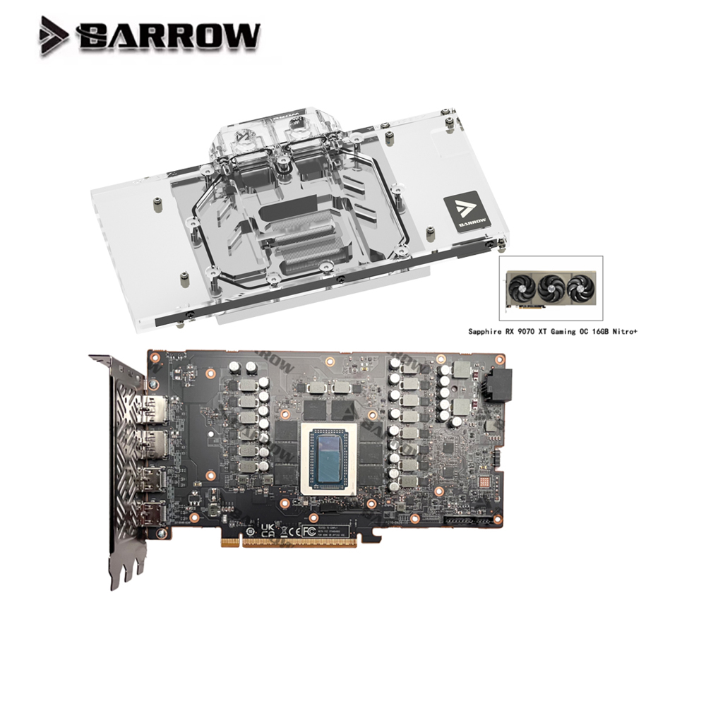 Rx 9070 16Gb - Barrow GPU-Wasserblock für Sapphire Radeon RX